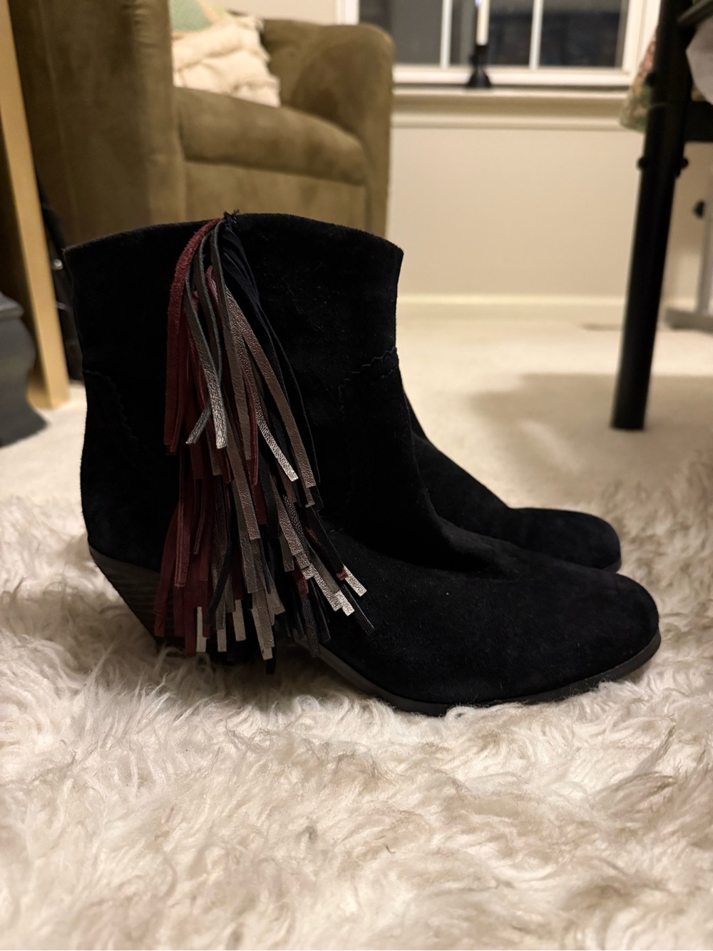 Sam Edelman Black Suede Fringe Ankle Boots - Women's